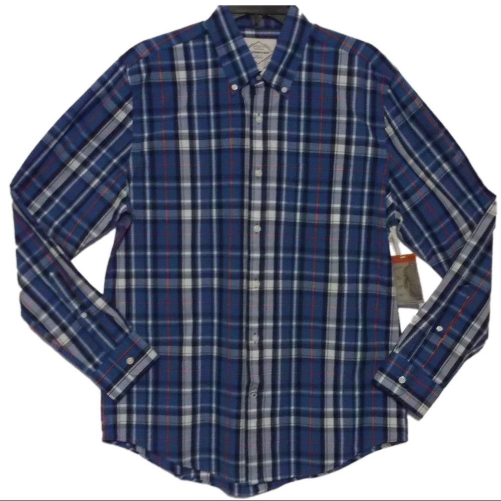 St. John's Bay Men's Blue Flame Plaid Dress Shirt